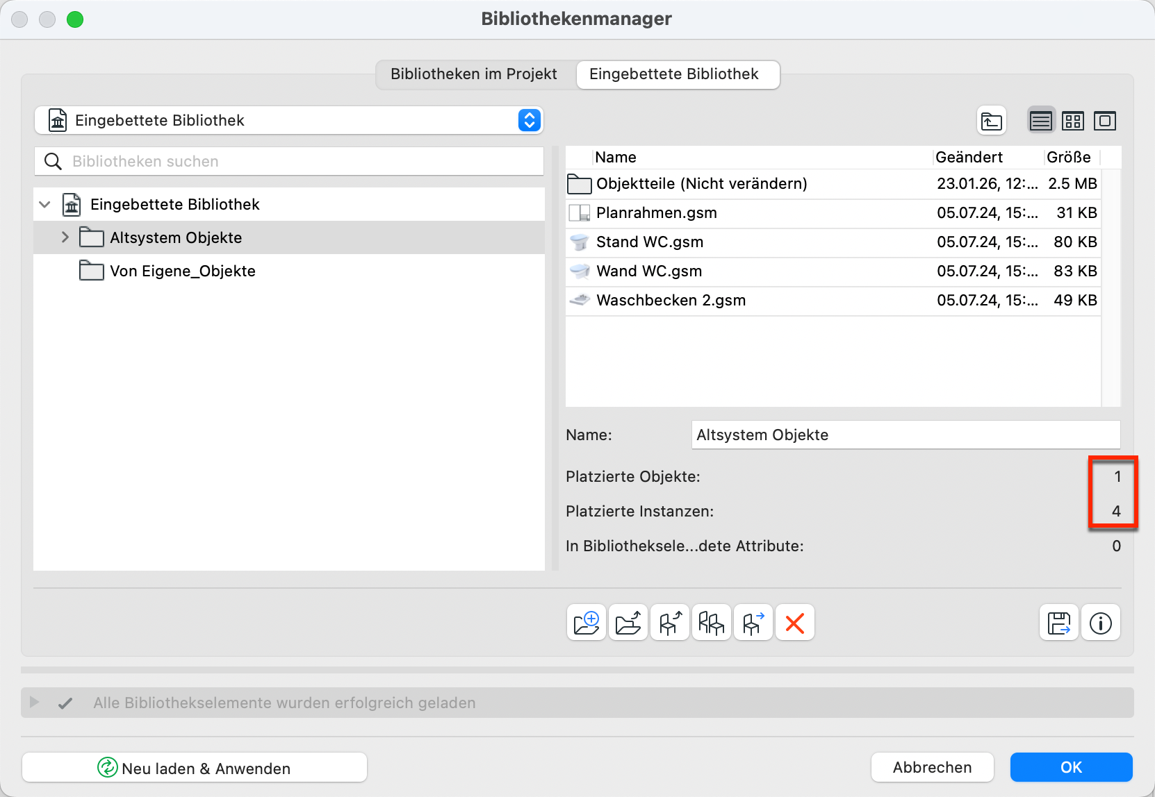 Liste mit Altsystem-Objekten